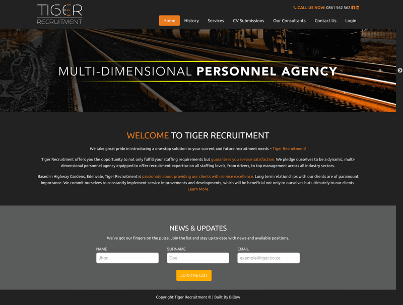 Tiger Recruitment website by Billow